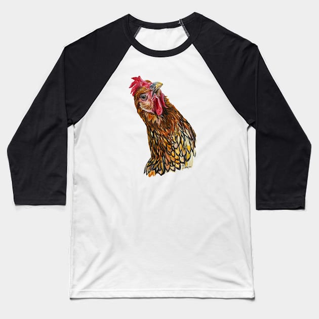 Selma the Hen Baseball T-Shirt by jenesaiscluck